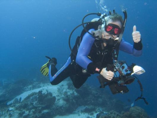 Scuba Steve Gardner gives the "go up" sign. Diving has a different language down below.