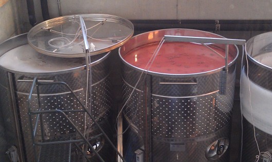 Vats of future goodness doing their thing at Ertel Cellars Winery